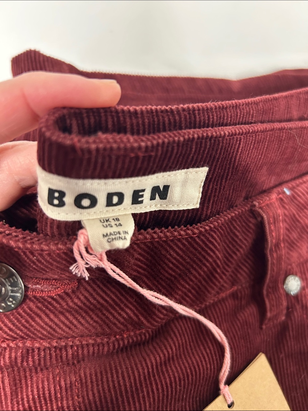 Boden Burgundy Corduroy Pants size 14 wide leg NWT - Picture 3 of 5